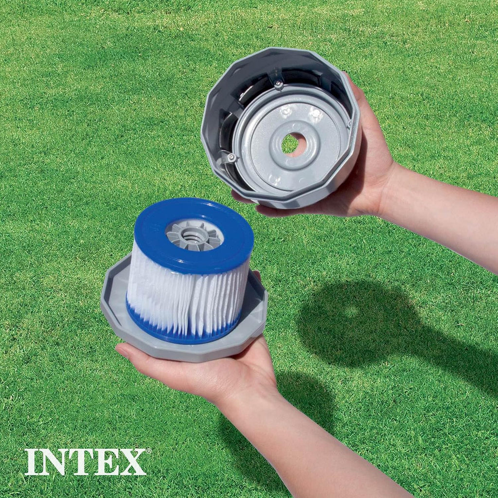 INTEX Pool Metal Frame 10'x30' Round Outdoor Swimming Pool Set with 330 GPH Filter Pump, Pool Cover, and Type H Filter Cartridge Replacements (6 pack)