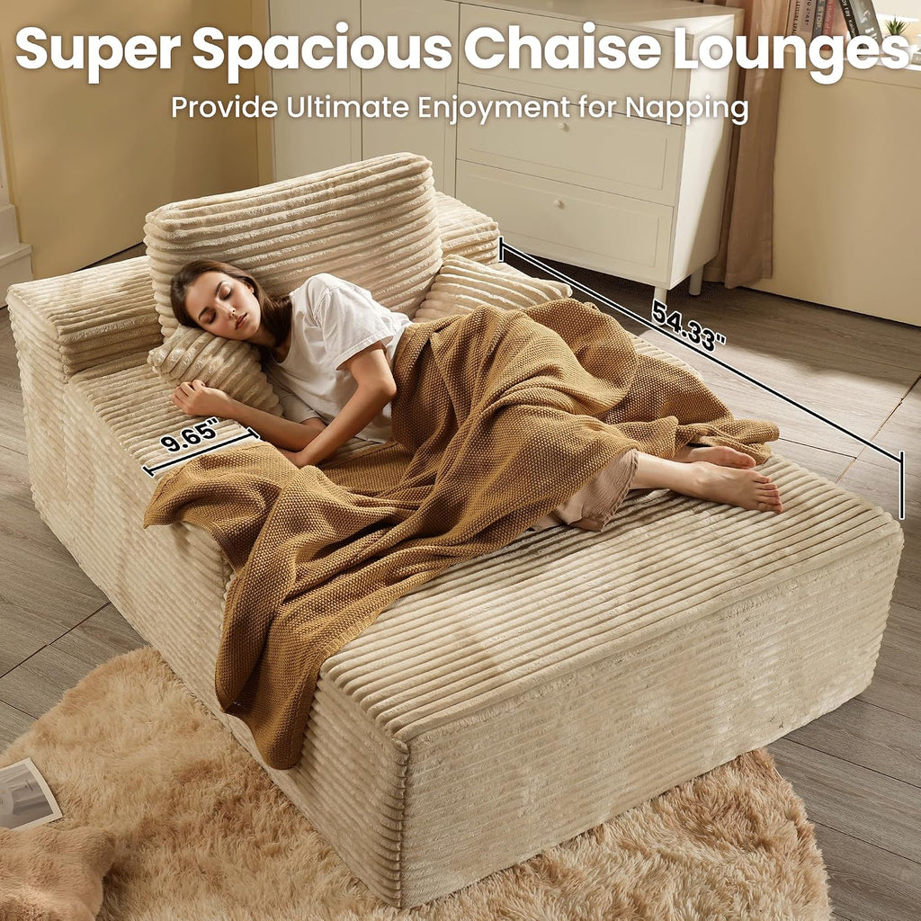 ovios 67'' Chaise Lounge Chair Indoor, Oversized Upholstered Boneless Sofa Bed, Deep Seat Sleeper Couch, Plush Cloud Sofas Couches for Living Room, No Assembly Required (Faux Fur, Beige)