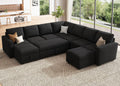 HONBAY Modular Sectional Sleeper Sofa with Pull Out Couch, Oversized U Shaped Sleeper Pull Out Bed with Storage Sectional Couches for Living Room - Black