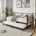 IDEALHOUSE Twin Daybed with Trundle, Metal Trundle Bed, Sofa Bed Frame, Heavy Duty Metal Slats, for Living Room, Bedroom, Guest Room, Space Saving, Modern Black