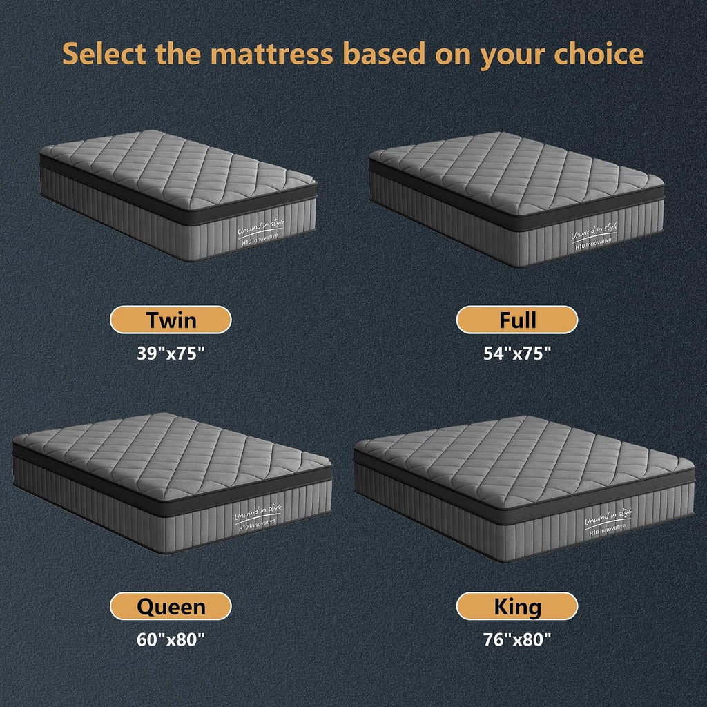 Twin Black Mattress,12 inch Hybrid Mattress Twin Size,Medium Firm with Memory Foam and Pocket Springs,Breathable Cover 12 inch Bed in a Box,39'X75'X12'