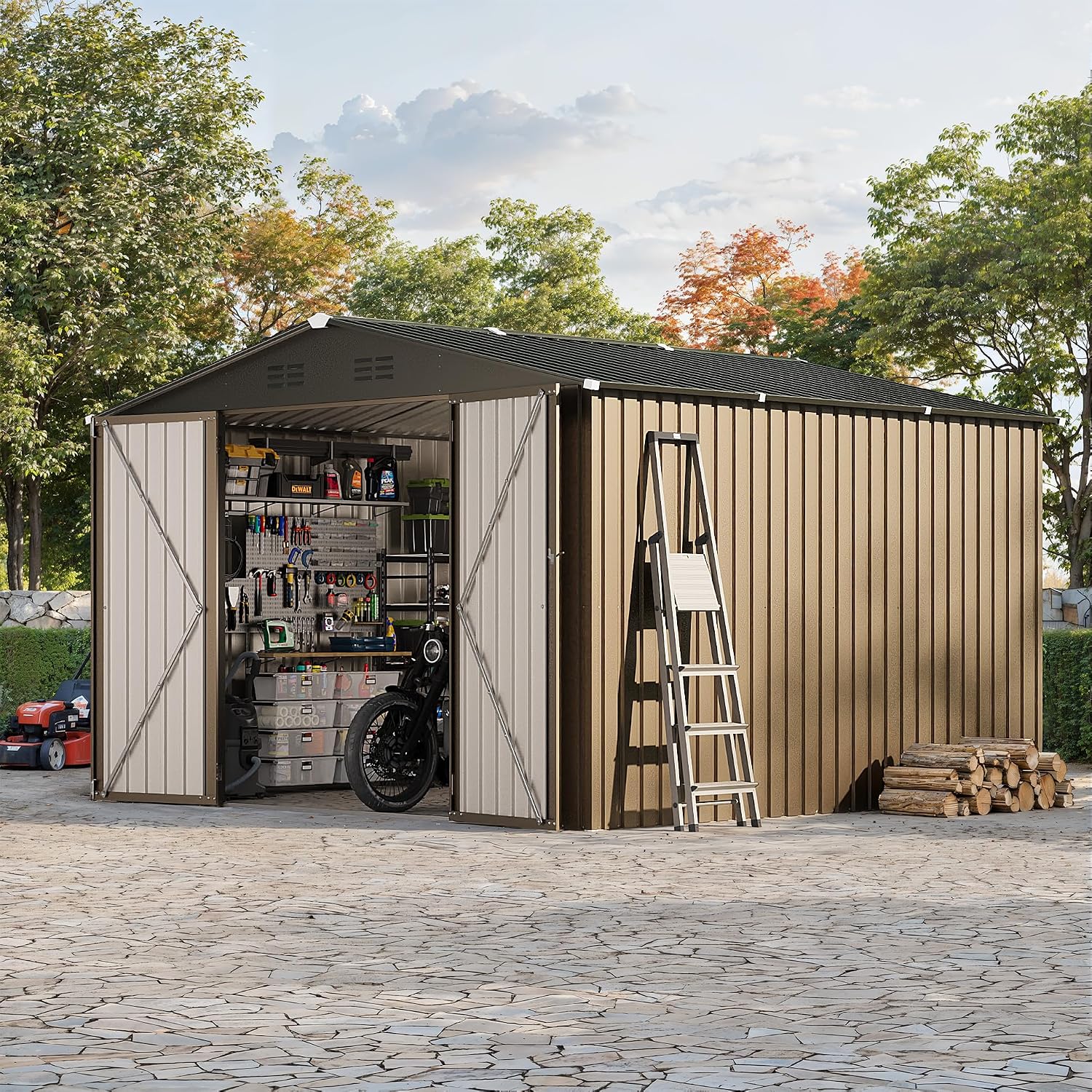GarveeLife 10 x 10 FT Outdoor Storage Shed,Metal Garden Sheds&Outdoor Storage Clearance, Large Tool Shed Outdoor with Single Lockable Door,Ideal Storage House for Backyard Garden Patio Lawn