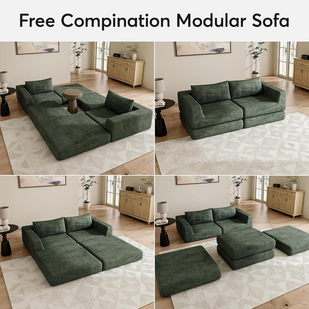 Chenille Convertible Futon Sofa Bed – Folding Iron Frame Sleeper Couch with Adjustable Backrest, Loveseat Recliner for Living Room, Apartment,(Green)