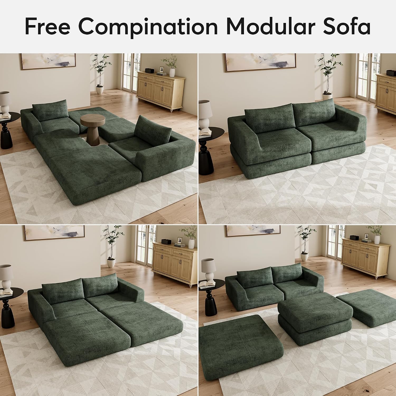 Chenille Convertible Futon Sofa Bed – Folding Iron Frame Sleeper Couch with Adjustable Backrest, Loveseat Recliner for Living Room, Apartment,(Green)