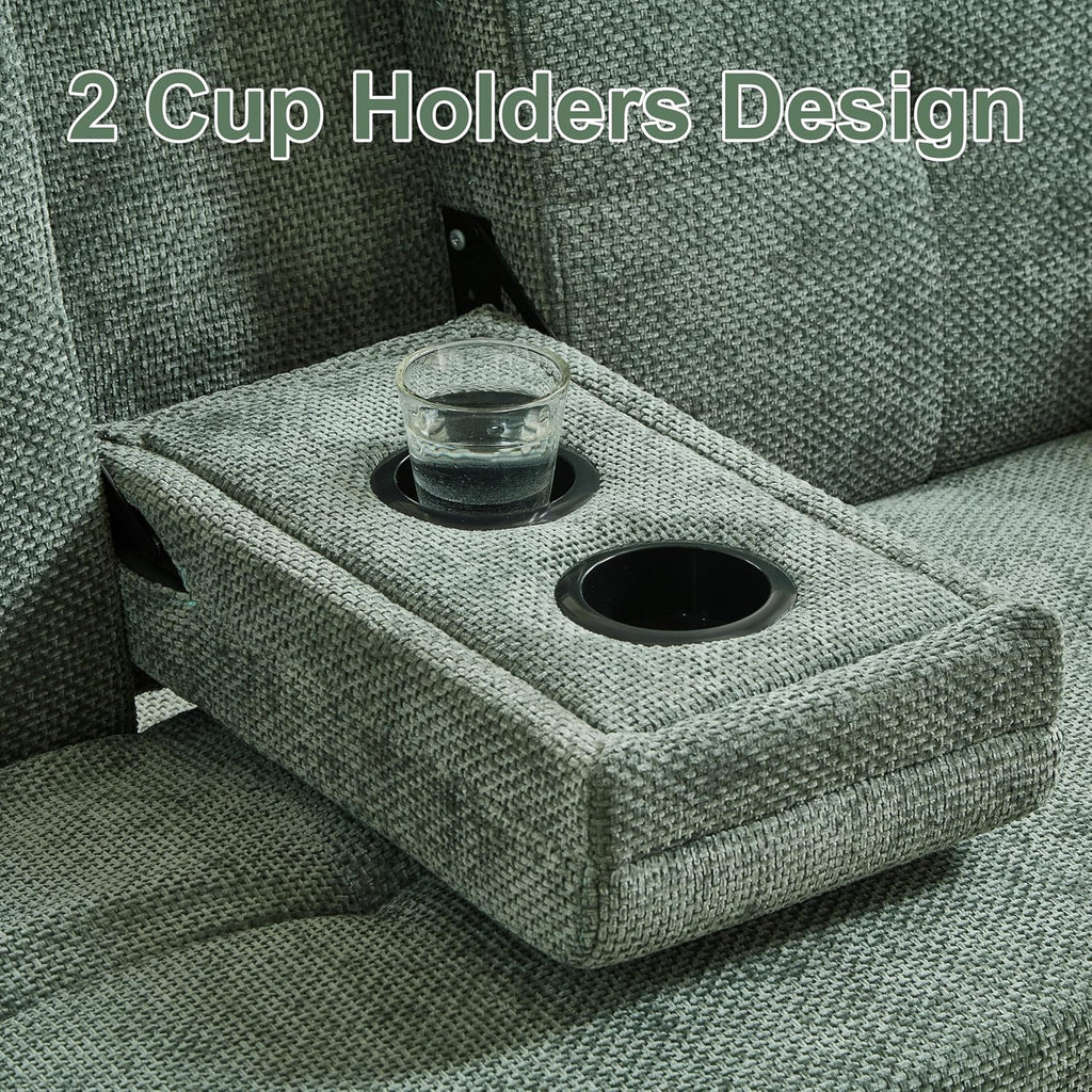 57.48' Convertible Sofa Bed with Cup Holder, Pull Out Sleeper Sofa Bed with USB Charging Ports, 3 in 1 Convertible Sleeper Sofa Bed for Living Room, Apartment, Bedroom, RV, Green