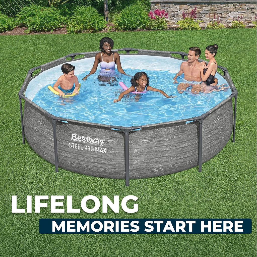 Bestway Steel Pro MAX 10' x 30' Above Ground Pool, Round Metal Frame Outdoor Swimming Pool Set with Filter Pump, Stacked Stone Print