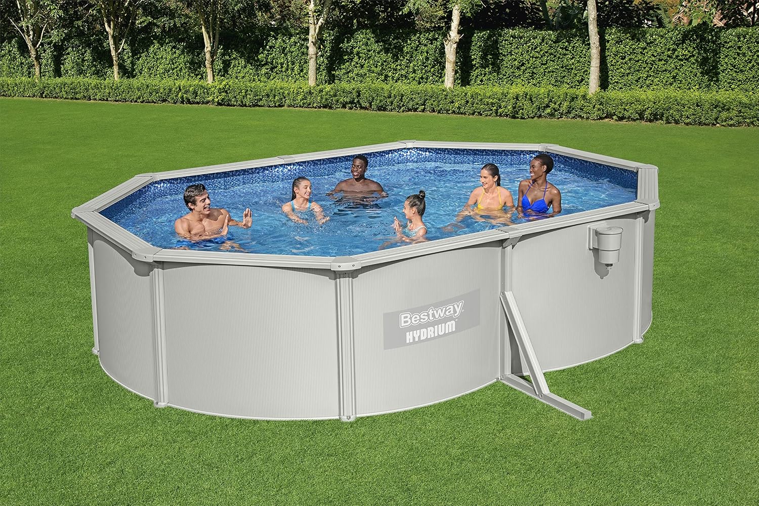Bestway Hydrium 16'5' x 12' x 48' Above Ground Pool, Oval Steel Side Wall Frame Outdoor Swimming Pool Set with Sand Filter Pump, Ladder & Accessories