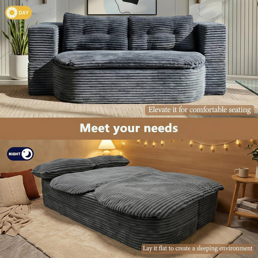 78.7-inch Folding futon Sofa Bed, Full-Size Convertible Sleeper couch Bed, Memory Sponge Double settee with Comfortable Mattress, Suitable for Living Room and Guest Room (dark gray, 78.7 inches)
