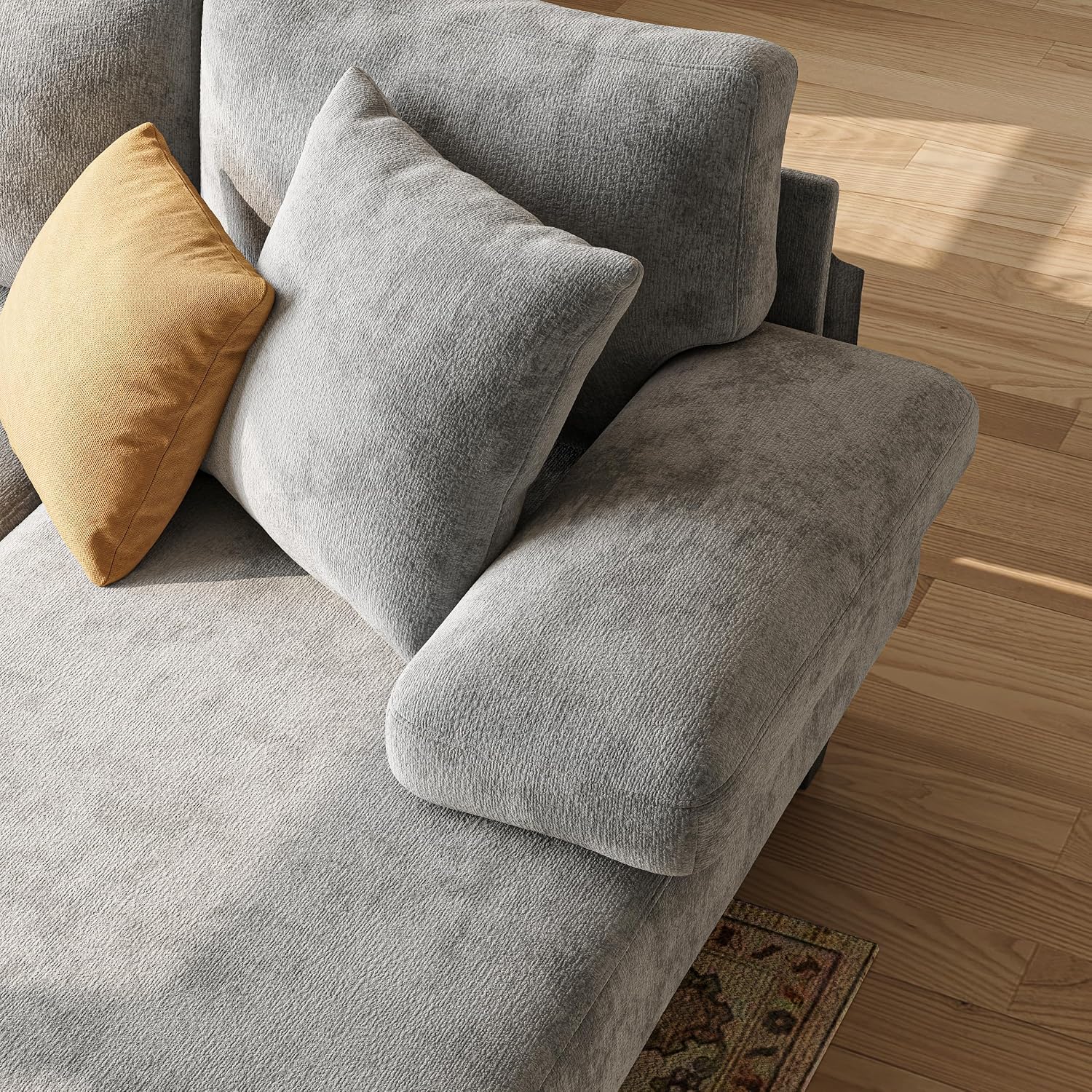 Txtin's Sleeper Sofa with Pull Out Couch Bed | 112 Inch Couches for Living Room | U-Shaped Convertible Sofa Bed | Chenille Light Grey