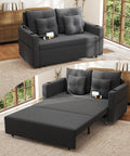 Krcix 3 in 1 Sofa Bed, 56 Inch Convertible Pull Out Couch, Loveseat Sleeper Sofa with Cup Holders, USB, Sofa Couches for Living Room, Bedroom, Apartment, Dark Grey