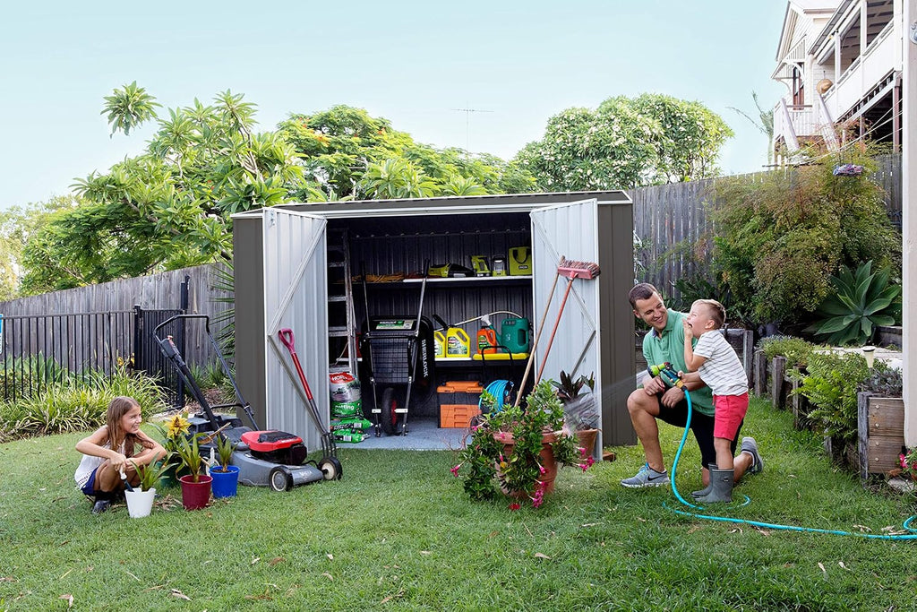 Absco Premier Storage Sheds, 10'x5' Metal Garage, DIY Backyard Shed, Utility Tool Storage, Weather & Wind Resistant Aluminum Panels & Steel Frame, Maintenance-Free, 12 Year Warranty, Woodland Gray