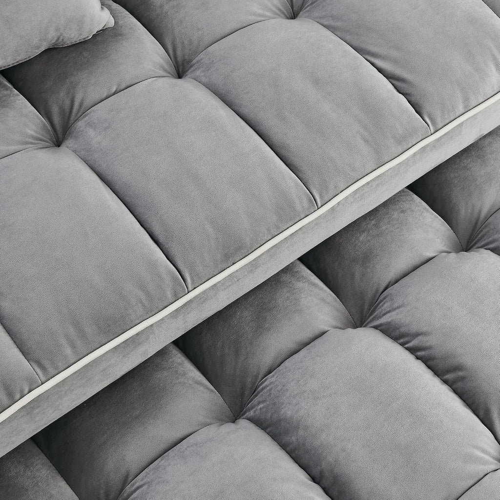 Merax Foldable Sofa Bed with 2 USB Charging Ports, Pull Out Velvet Loveseat Sleeper with Phone Holder, Modern Futon Couch with Cup Holders & Adjustable Backrest for Living Room,Grey