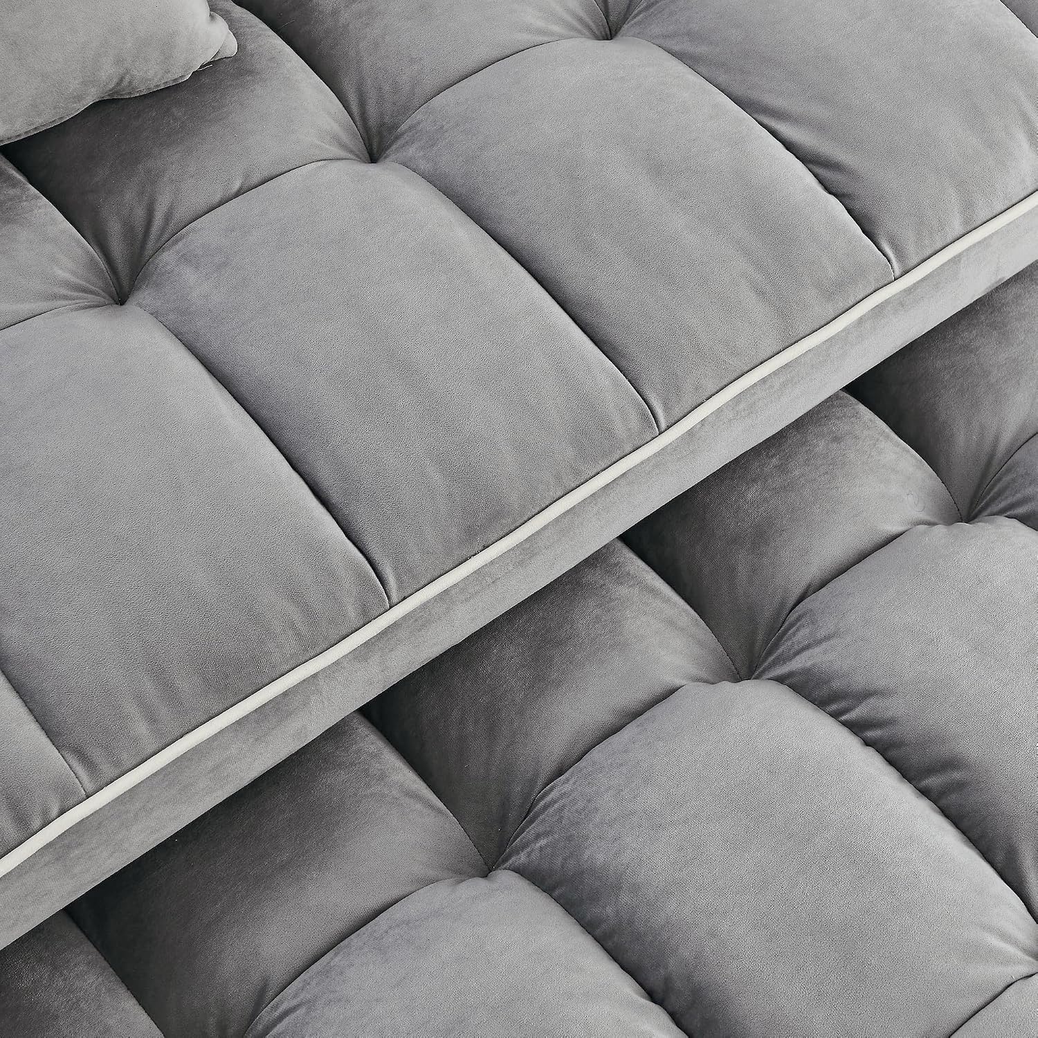 Merax Foldable Sofa Bed with 2 USB Charging Ports, Pull Out Velvet Loveseat Sleeper with Phone Holder, Modern Futon Couch with Cup Holders & Adjustable Backrest for Living Room,Grey