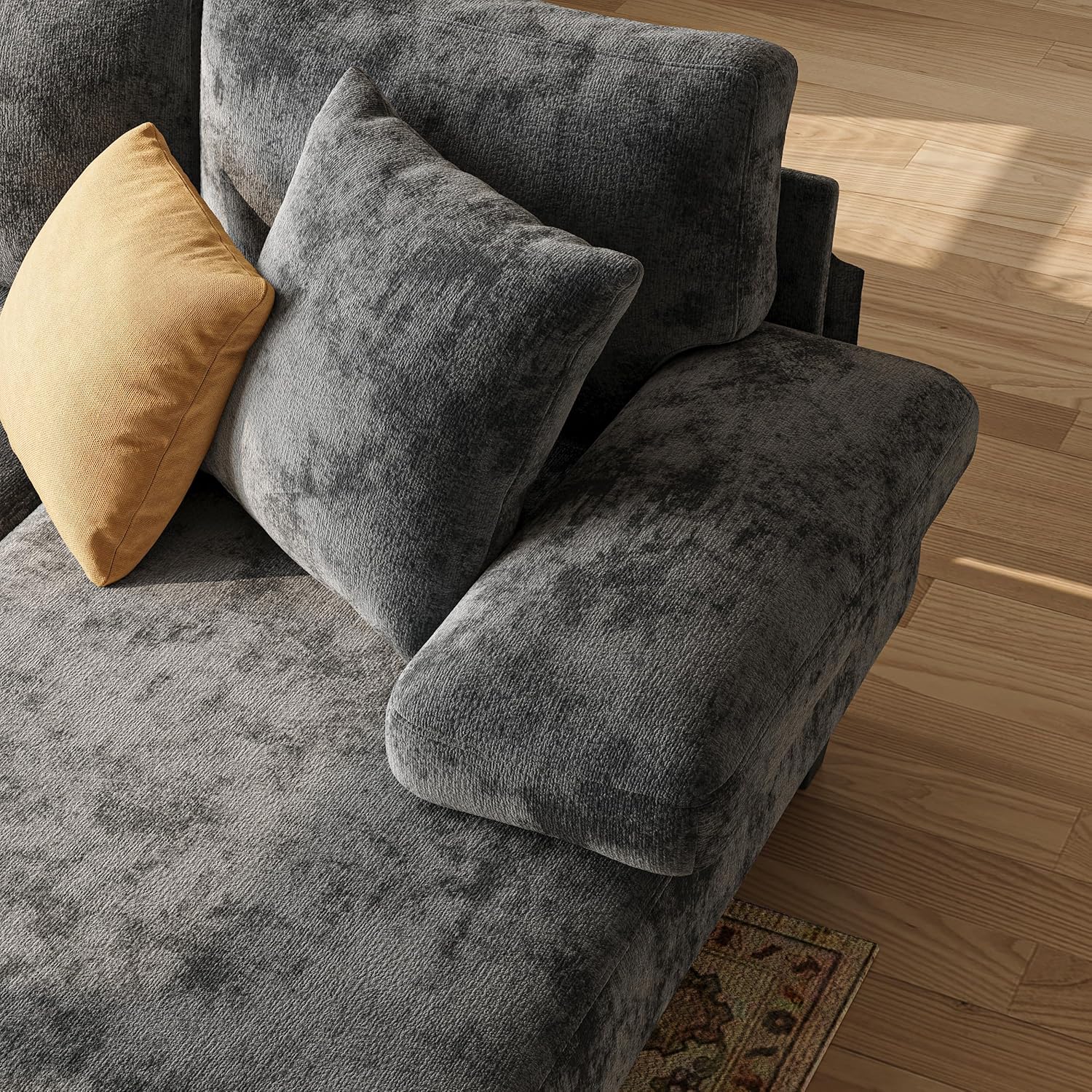 Txtin's Sleeper Sofa with Pull Out Couch Bed | 112 Inch Couches for Living Room | U-Shaped Convertible Sofa Bed | Chenille Dark Grey