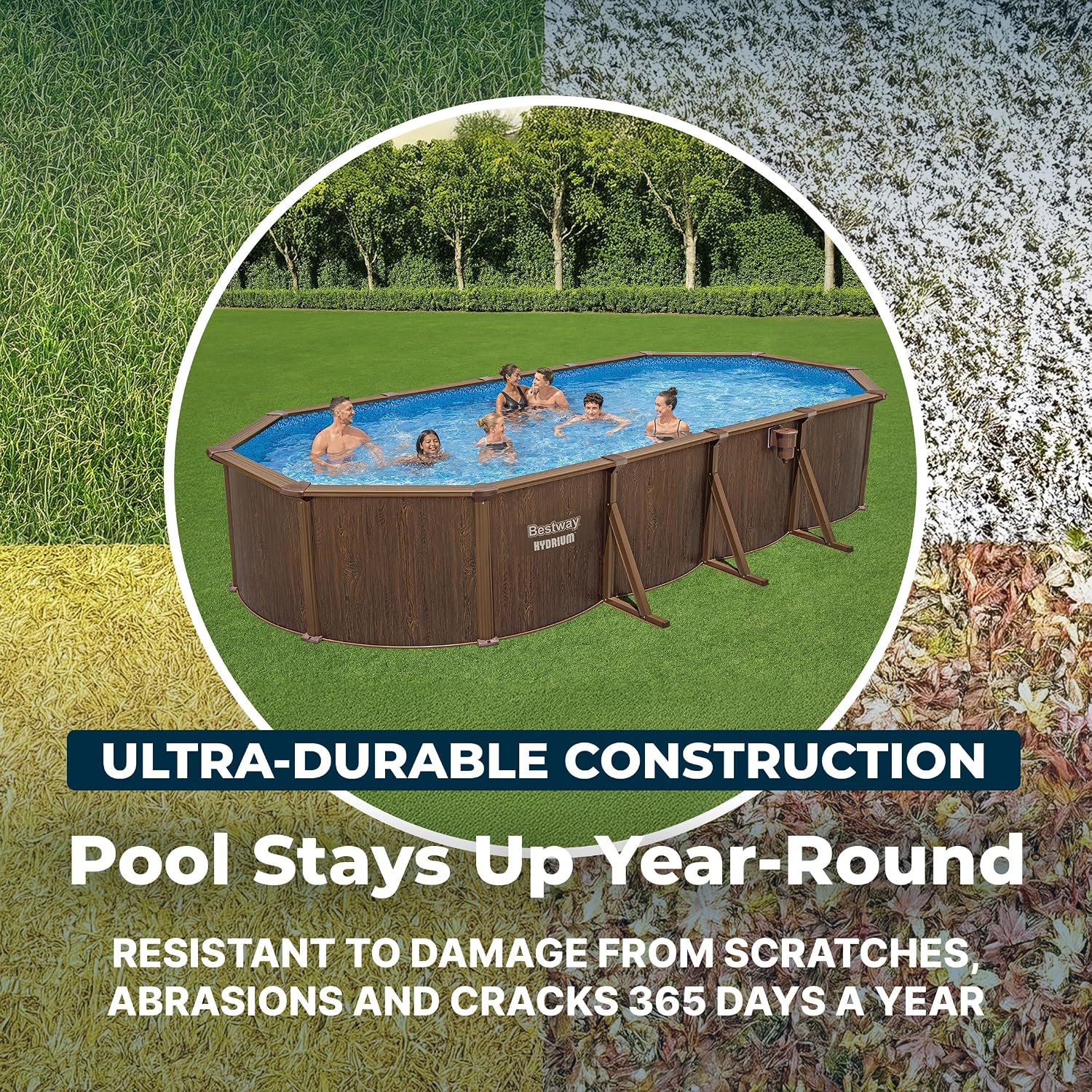 Bestway Hydrium 24' x 12' x 52' Above Ground Pool, Oval Steel Side Wall Frame Outdoor Swimming Pool Set with Sand Filter Pump, Ladder & Accessories