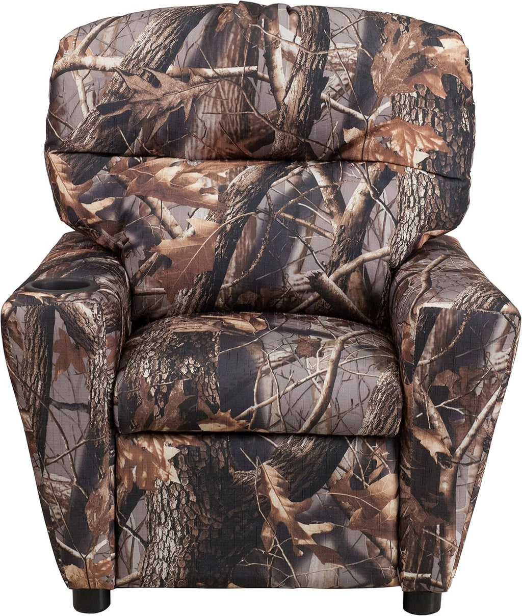 Flash Furniture Chandler Vinyl Kids Recliner with Cup Holder and Safety Recline, Contemporary Reclining Chair for Kids, Supports up to 90 lbs., Camouflage