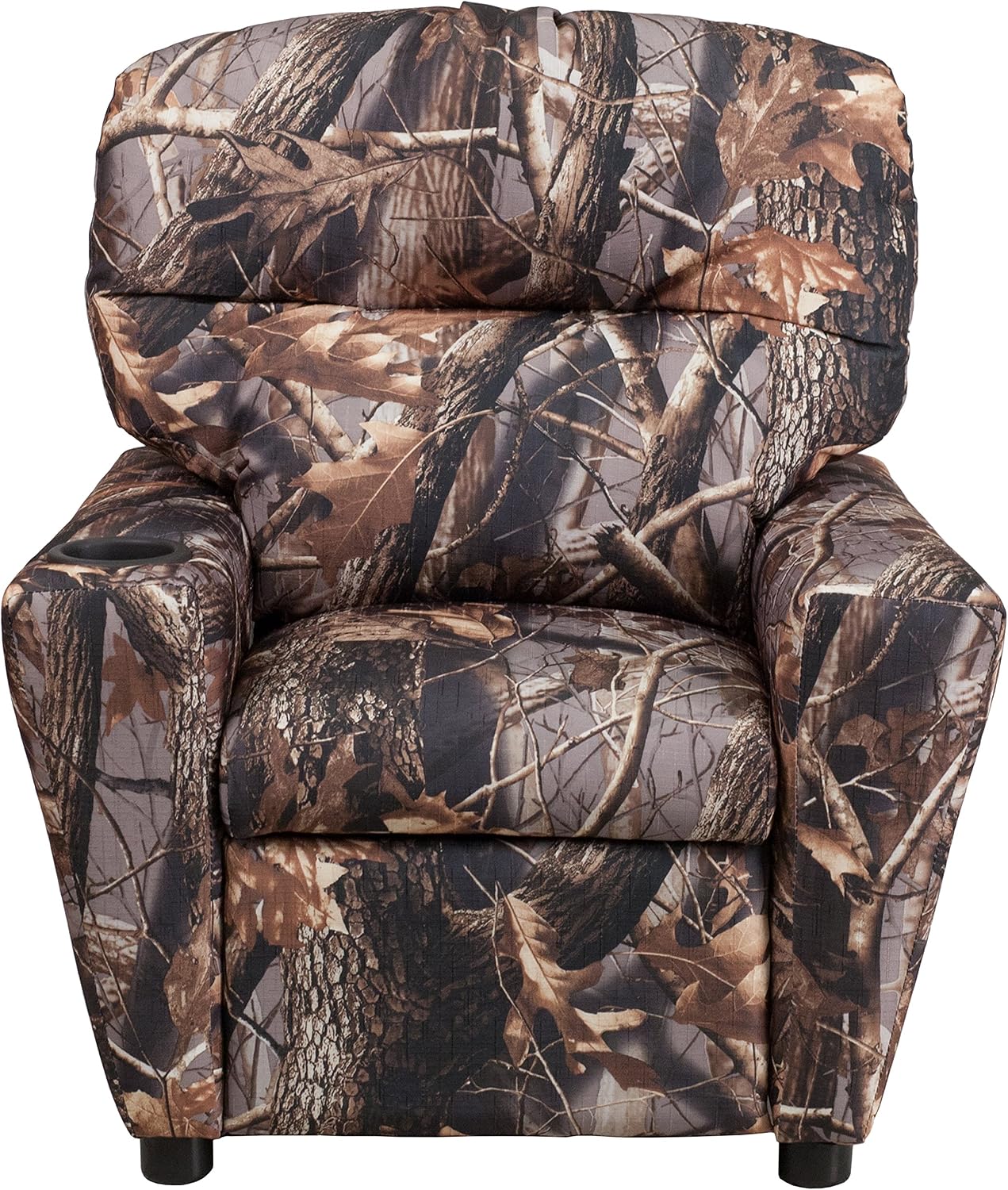 Flash Furniture Chandler Vinyl Kids Recliner with Cup Holder and Safety Recline, Contemporary Reclining Chair for Kids, Supports up to 90 lbs., Camouflage