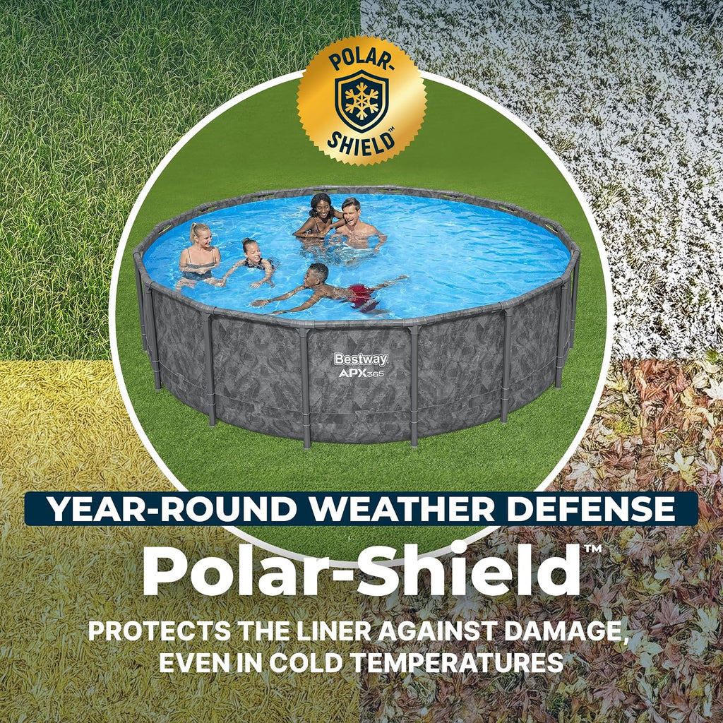 Bestway APX 365 16' x 48' Above Ground Pool, Round Metal Frame Outdoor Swimming Pool Set with Sand Filter Pump, Ladder, and Cover, Dark Marble