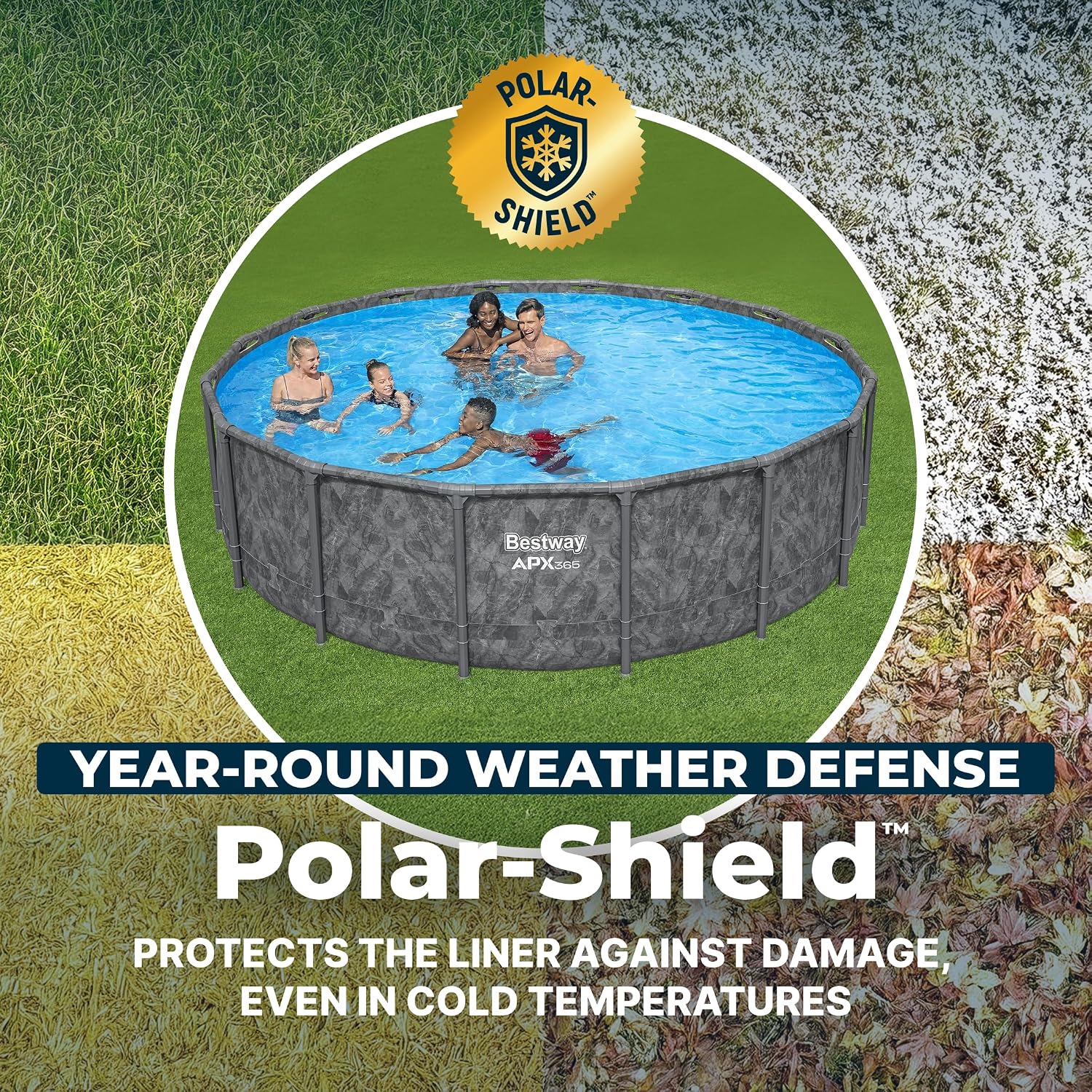 Bestway APX 365 16' x 48' Above Ground Pool, Round Metal Frame Outdoor Swimming Pool Set with Sand Filter Pump, Ladder, and Cover, Dark Marble